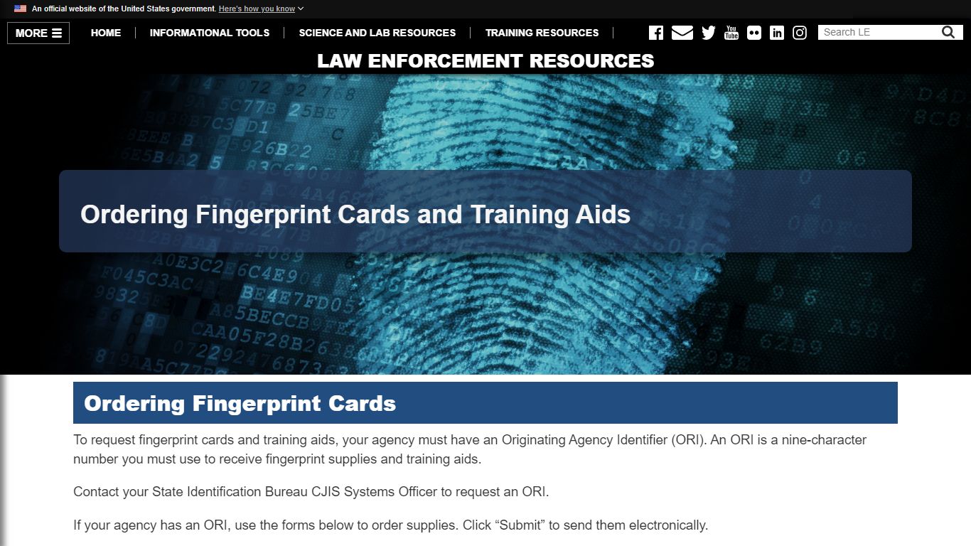Ordering Fingerprint Cards and Training Aids — LE - Law Enforcement